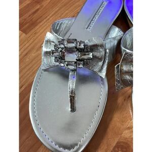 Vera Wang Lavender Silver Leather Sandal/Flipflops with Bow and Rhinestone Embel